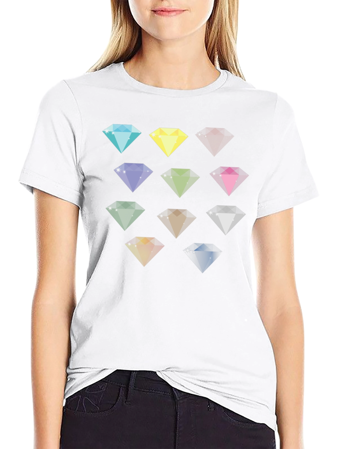 Diamond Gemstone Pattern Black T-Shirt