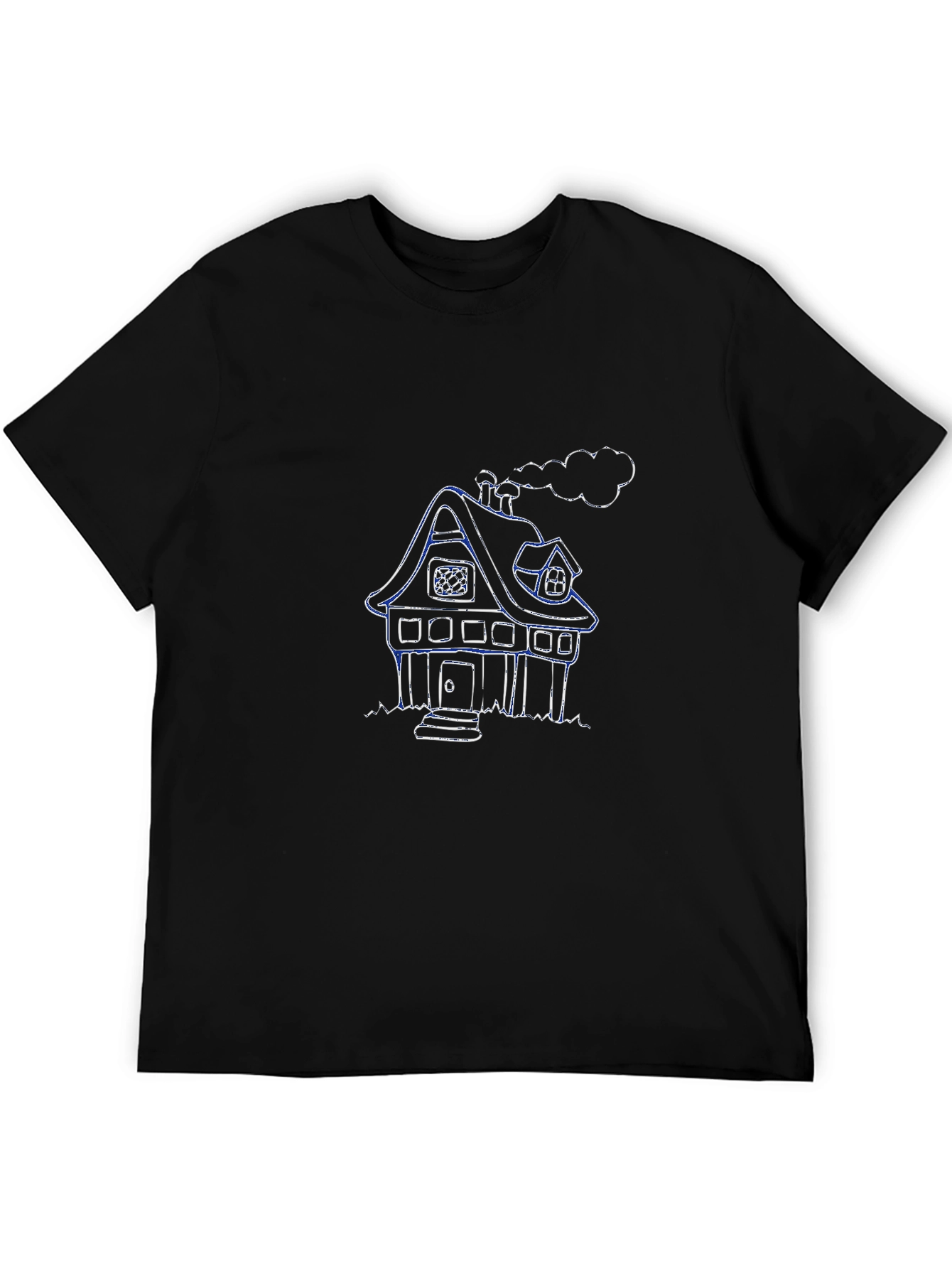 Cartoon House Graphic Black T-Shirt