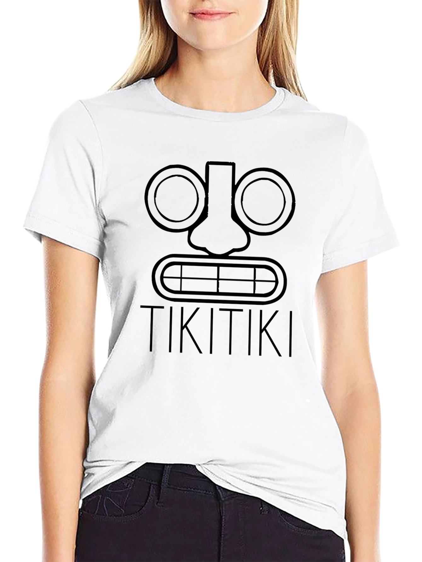 Tiki Mask Graphic Tee - Black Cotton Casual T-Shirt