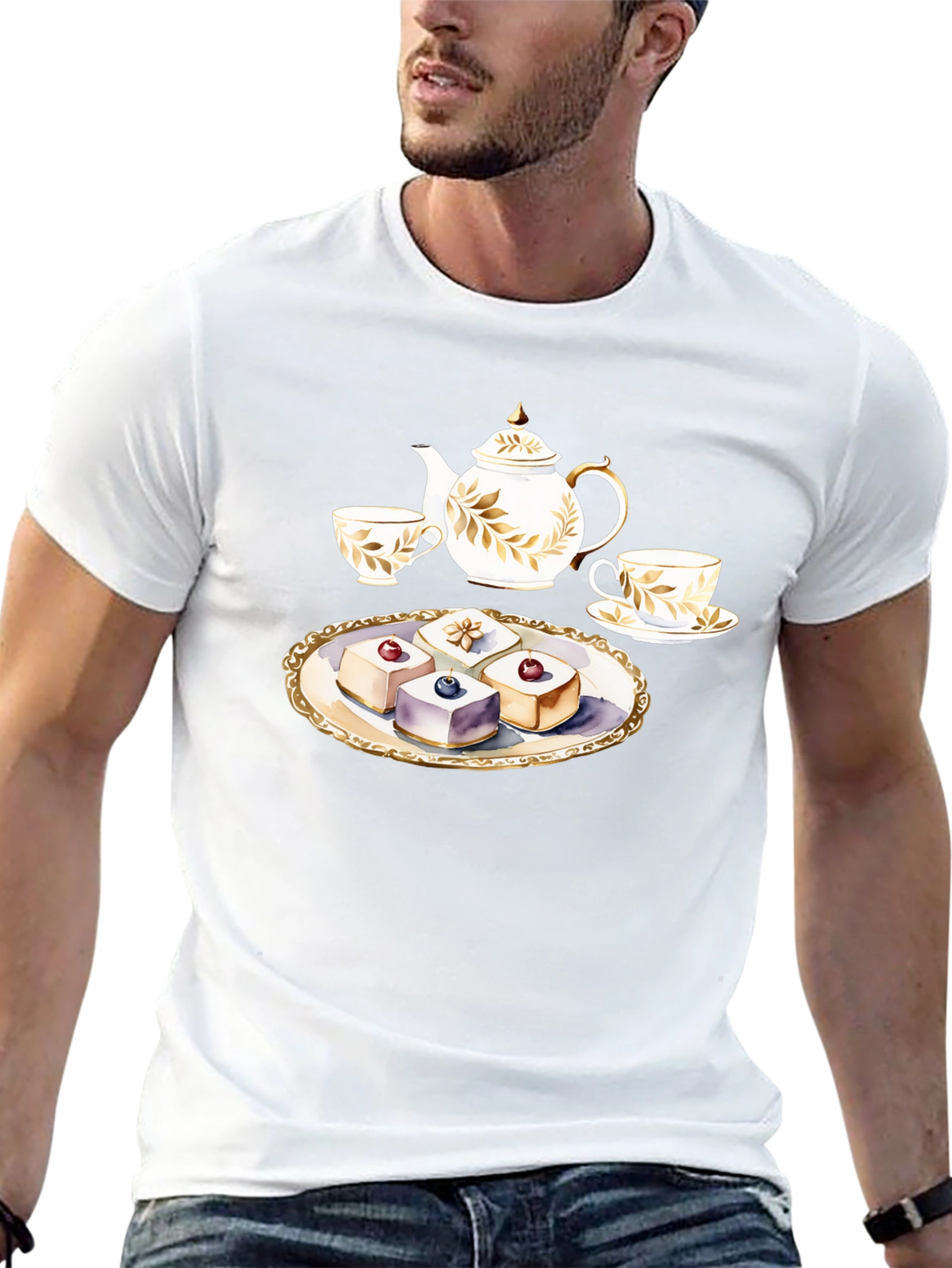 Tea Time T-Shirt: Teapot and Cakes Graphic Tee