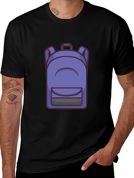 Cartoon Backpack Graphic Black T-Shirt