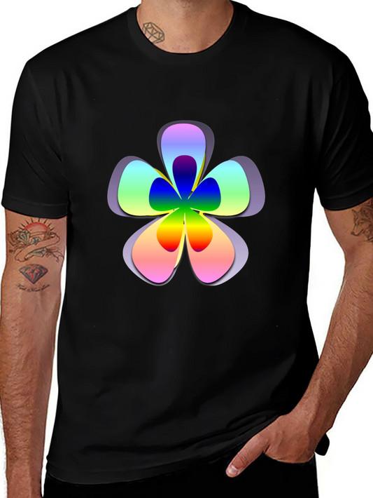 Rainbow Flower Graphic Print Black T-Shirt