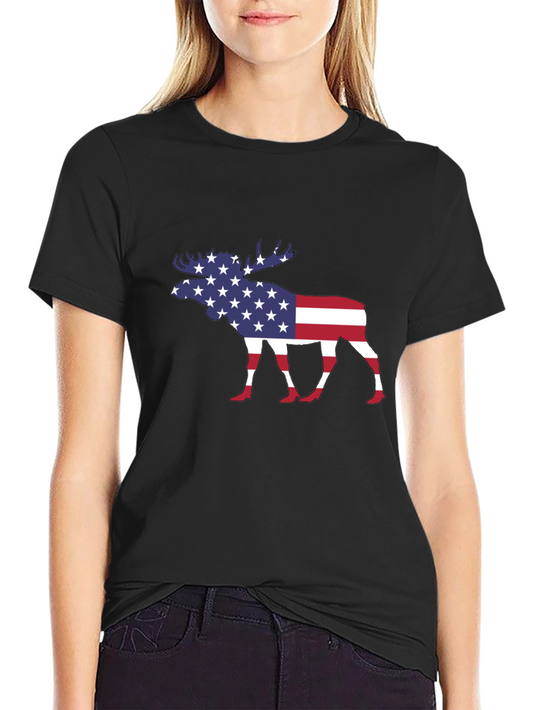American Flag Moose Graphic T-Shirt
