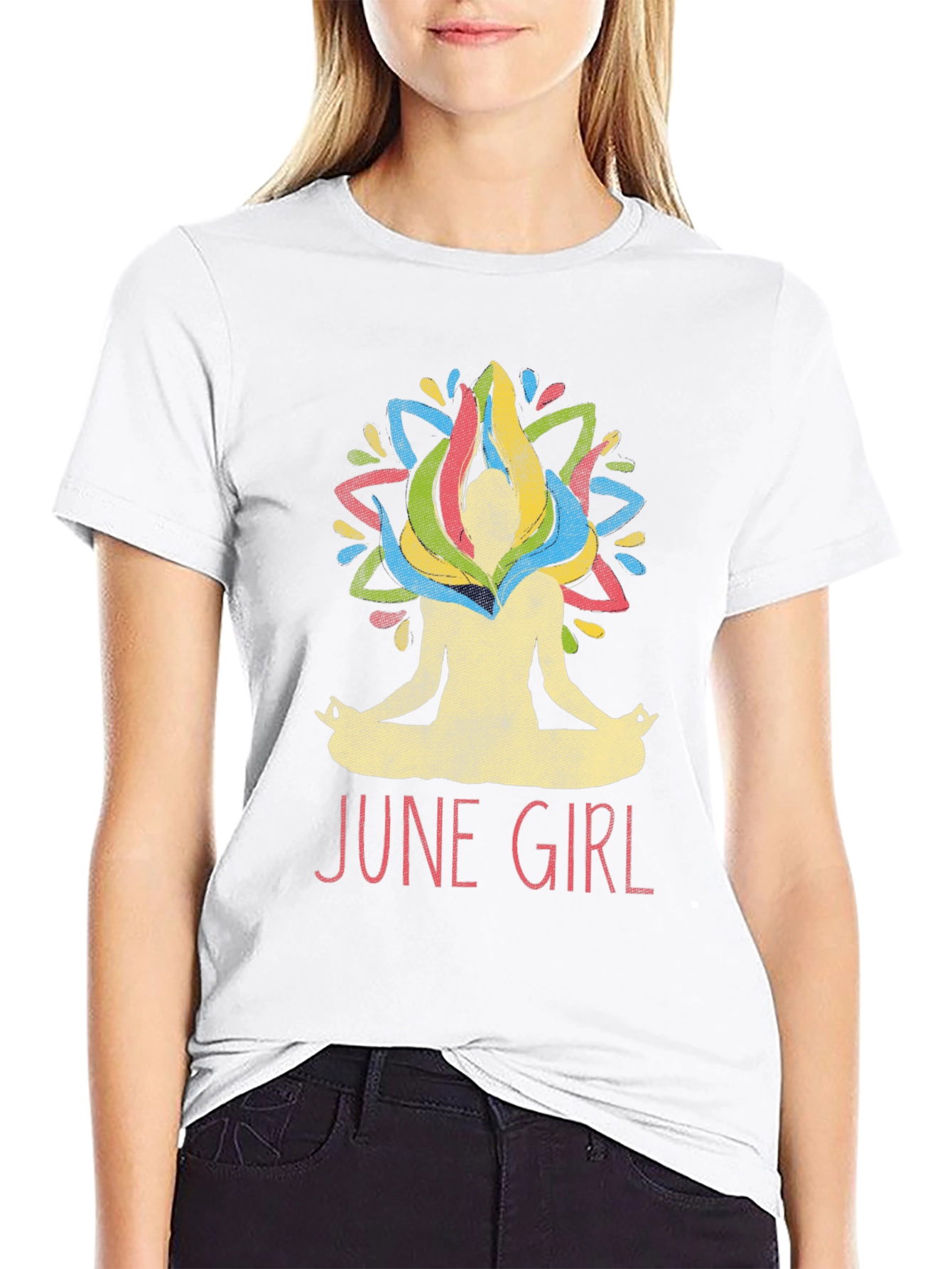 June Girl Yoga T-Shirt - Meditating Woman