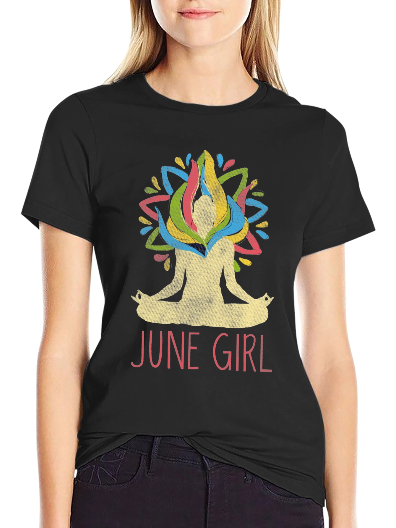 June Girl Yoga T-Shirt - Meditating Woman