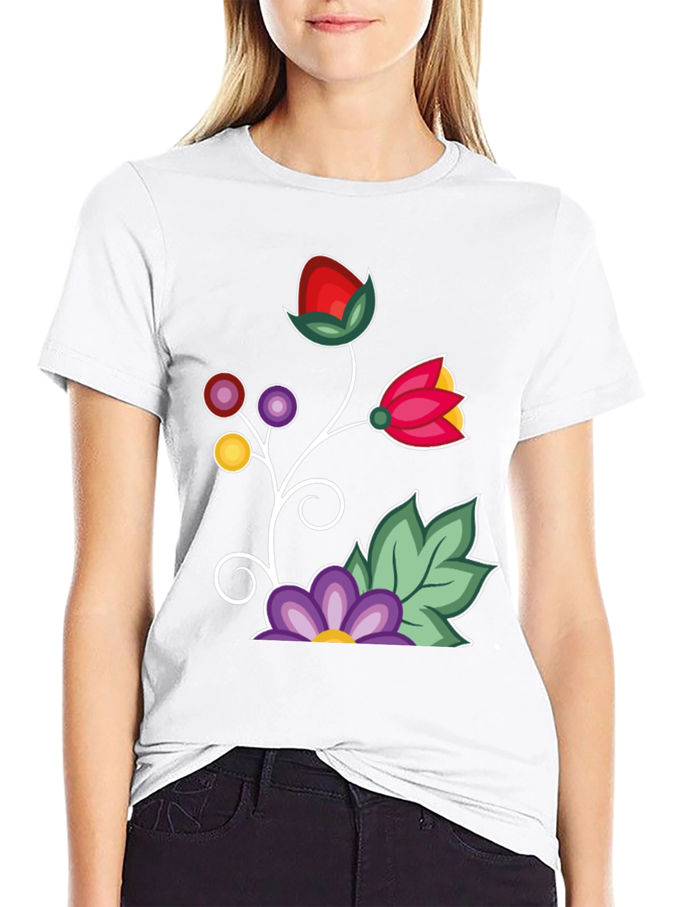 Floral Graphic T-Shirt - Black Casual Tee