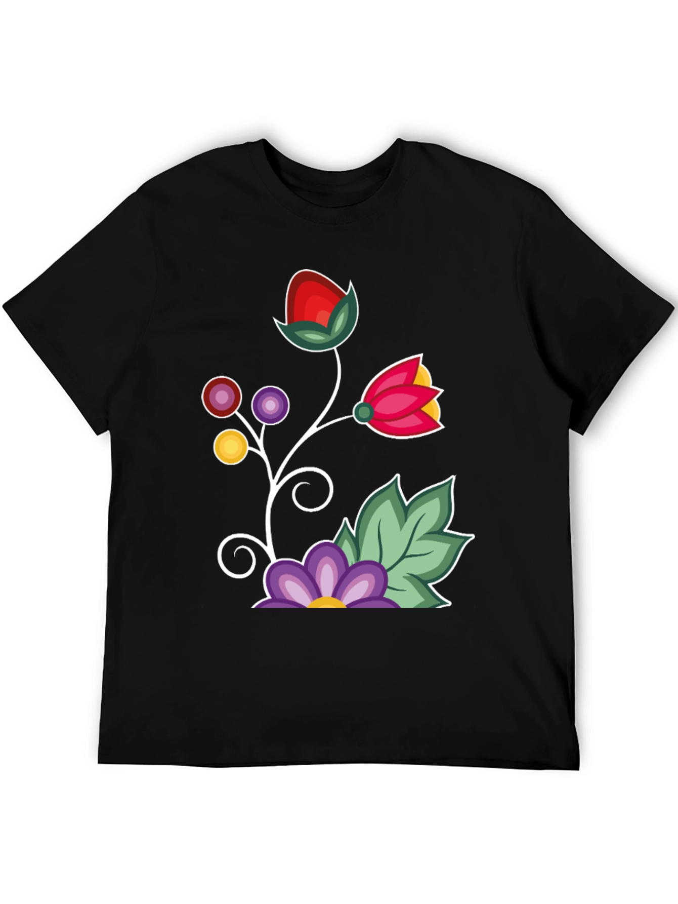 Floral Graphic T-Shirt - Black Casual Tee