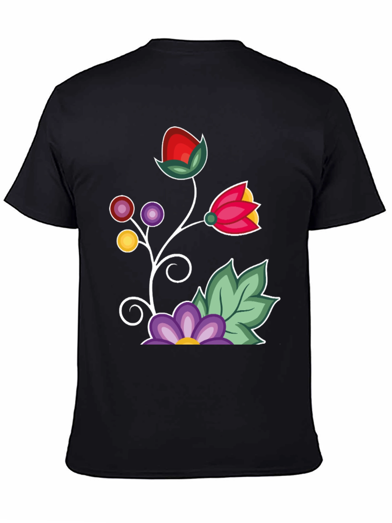 Floral Graphic T-Shirt - Black Casual Tee