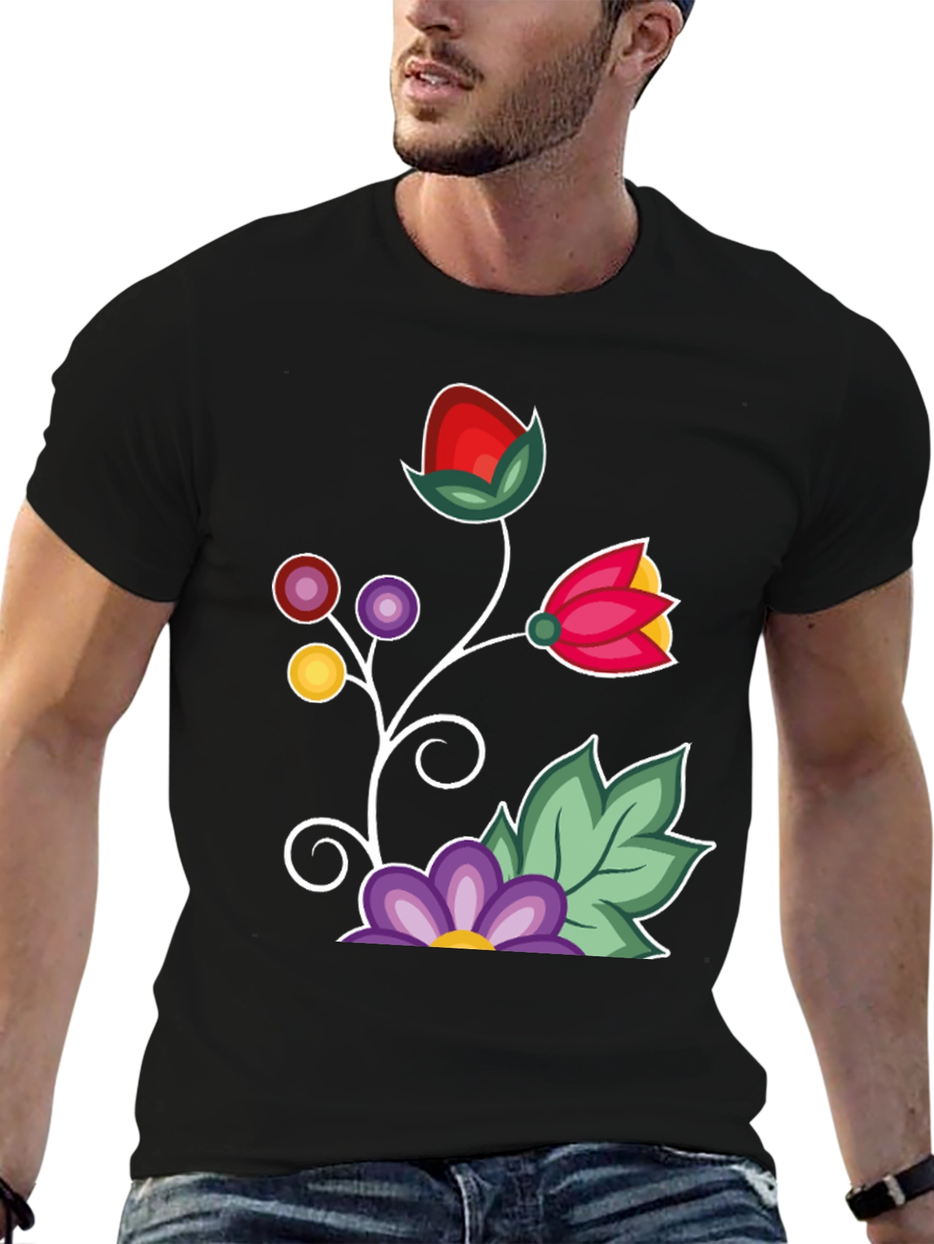 Floral Graphic T-Shirt - Black Casual Tee
