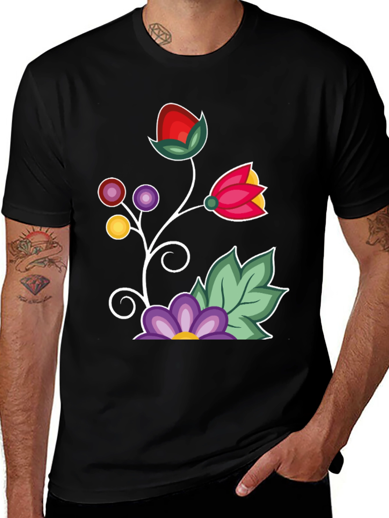 Floral Graphic T-Shirt - Black Casual Tee