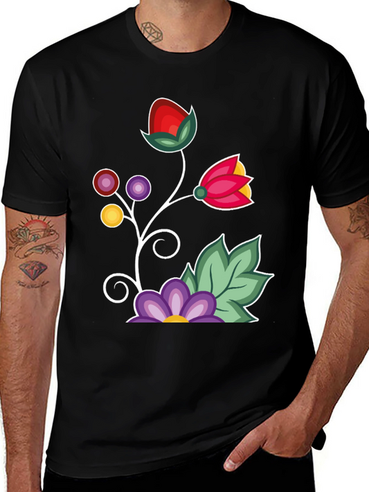 Floral Graphic T-Shirt - Black Casual Tee