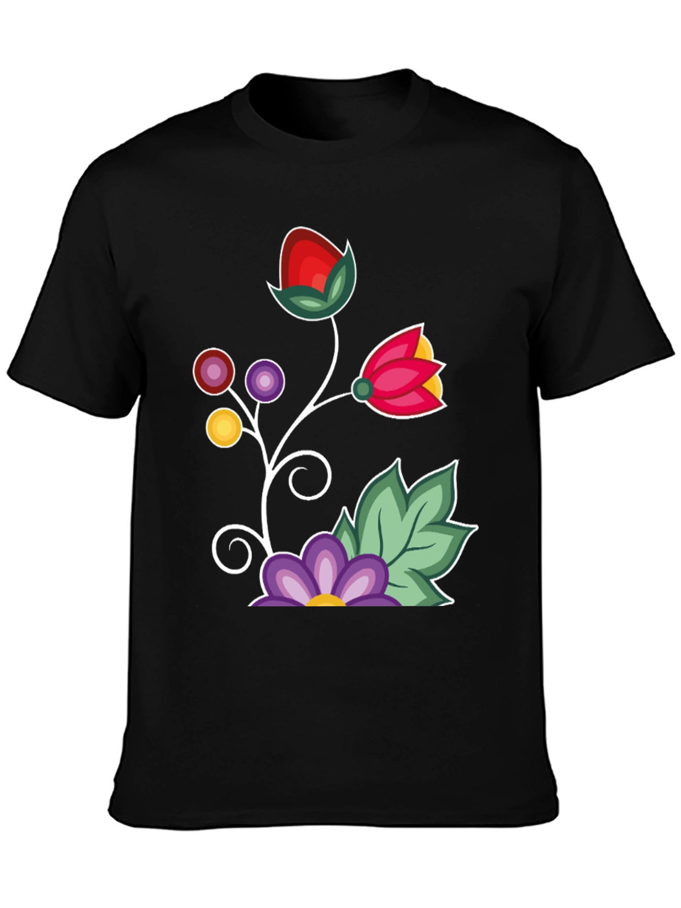 Floral Graphic T-Shirt - Black Casual Tee