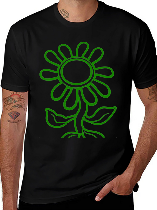 Green Flower Graphic Black T-Shirt
