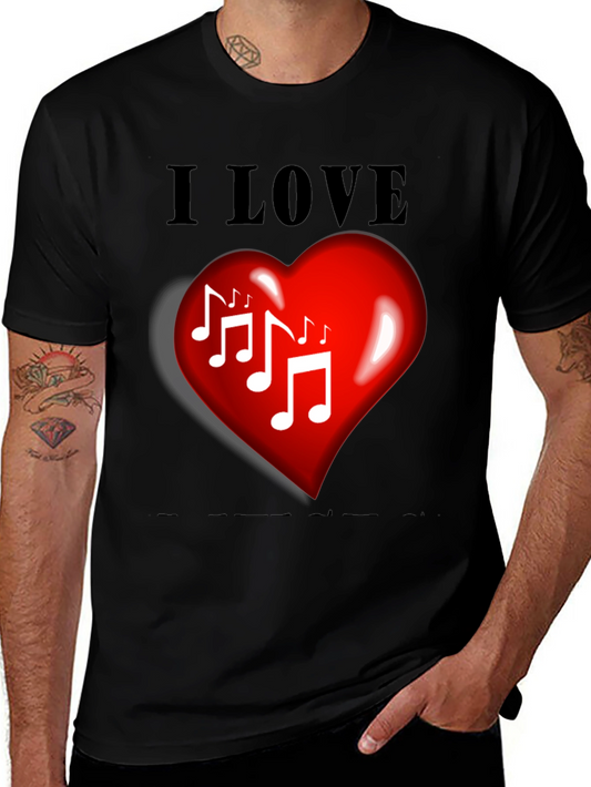 I Love Music T-Shirt - Heart and Notes Graphic Tee