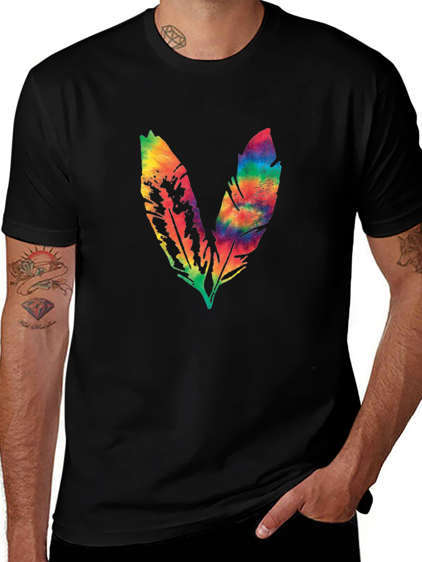 Rainbow Feather Graphic Tee - Soft Cotton Blend