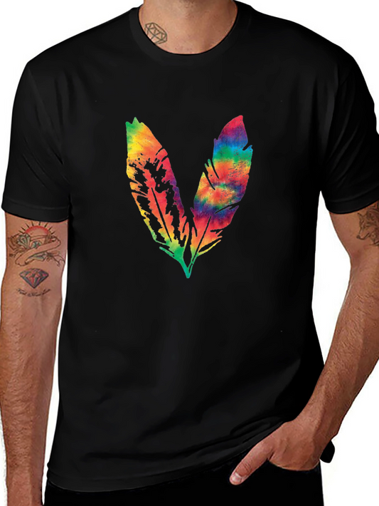 Rainbow Feather Graphic Tee - Soft Cotton Blend