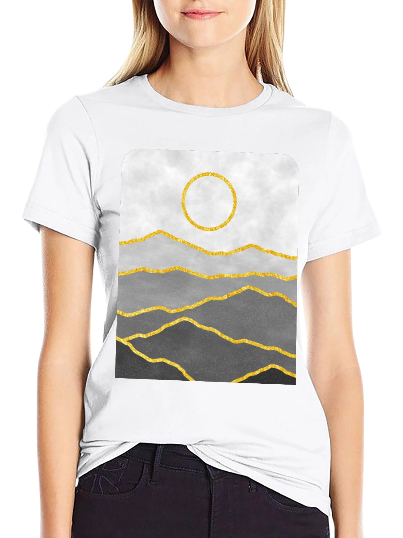 Minimalist Mountainscape T-Shirt - Golden Sun