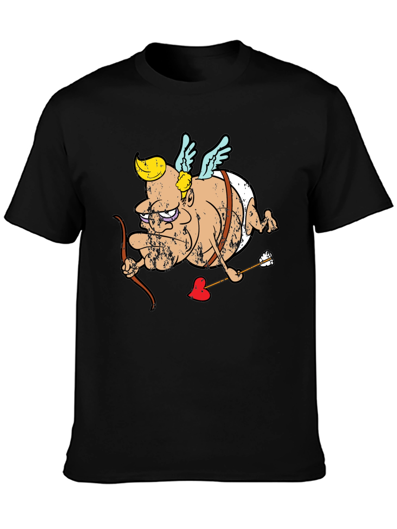 Cupid Cartoon Graphic T-Shirt - Black