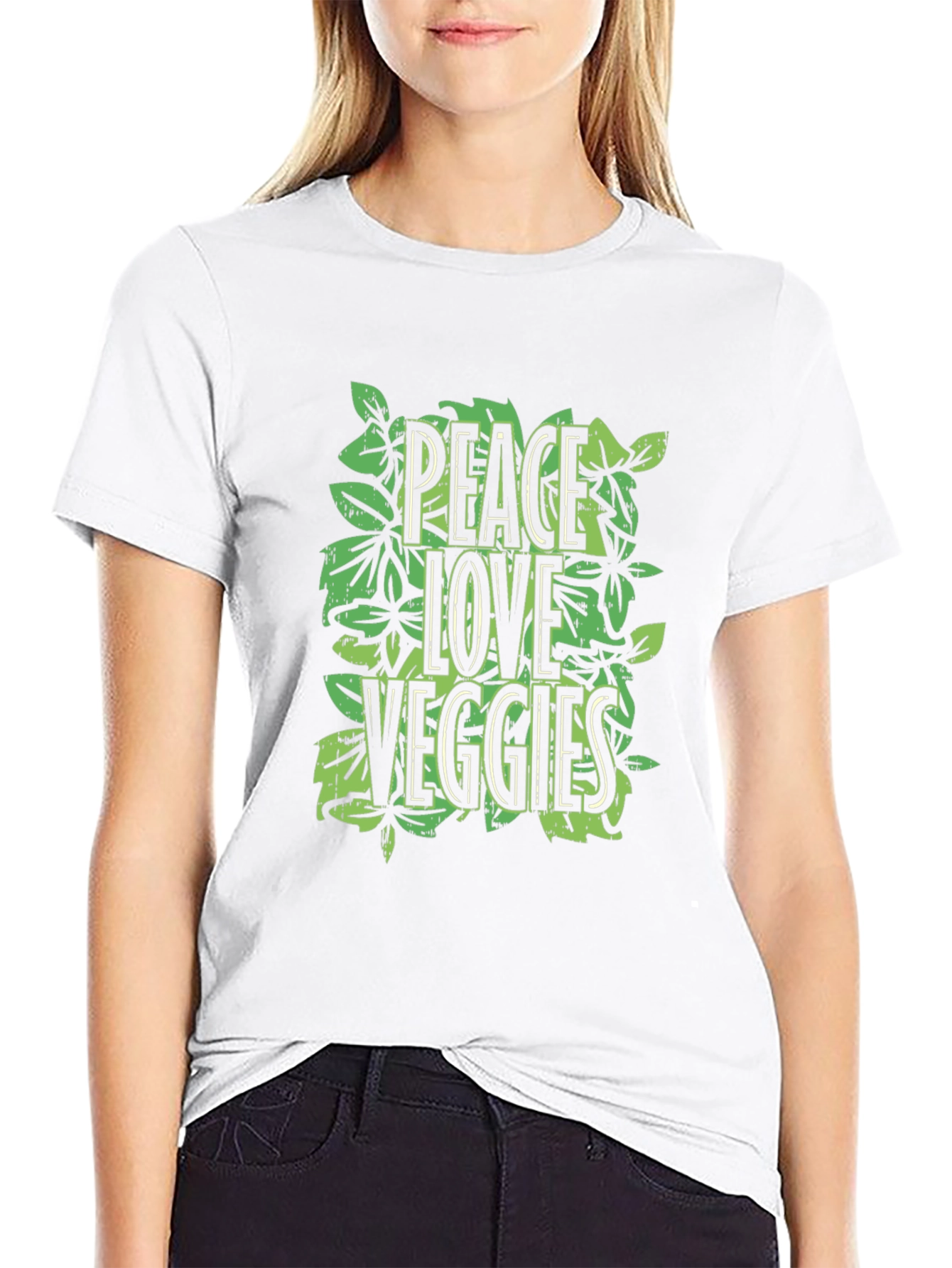 Peace Love Veggies Graphic Tee - Black Cotton T-Shirt