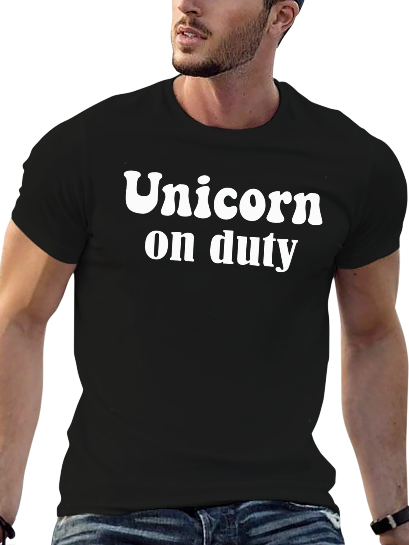 Unicorn On Duty Black Graphic T-Shirt