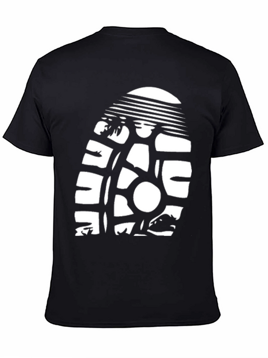 Black T-Shirt with Retro Sun & Surf Graphic