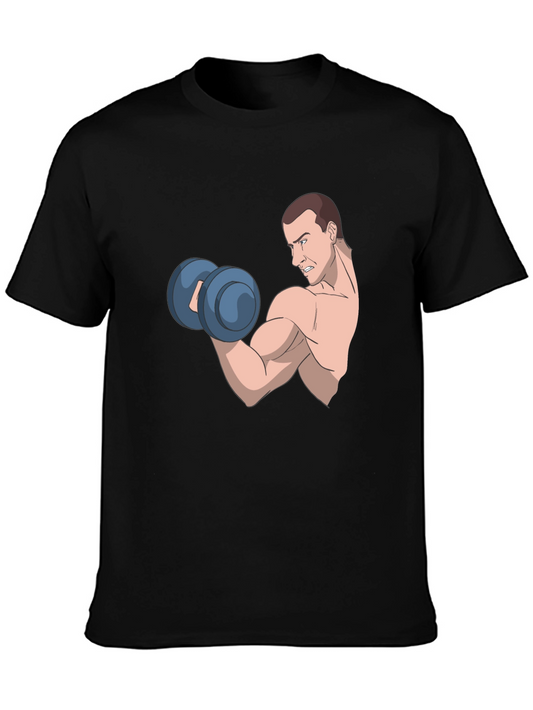 Funny Cartoon Muscle Man Gym Workout T-Shirt