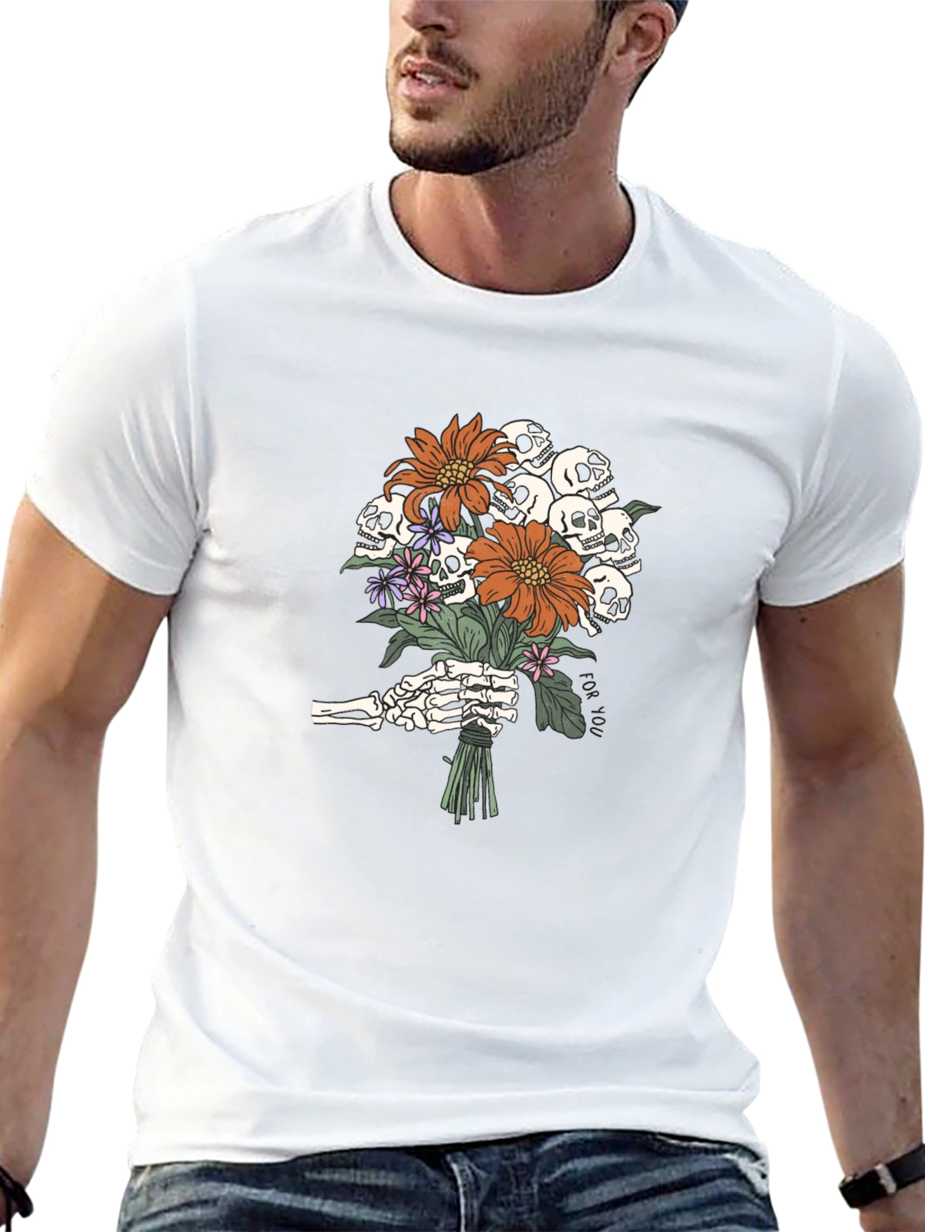 Skull Bouquet Graphic Tee - Black Cotton T-Shirt