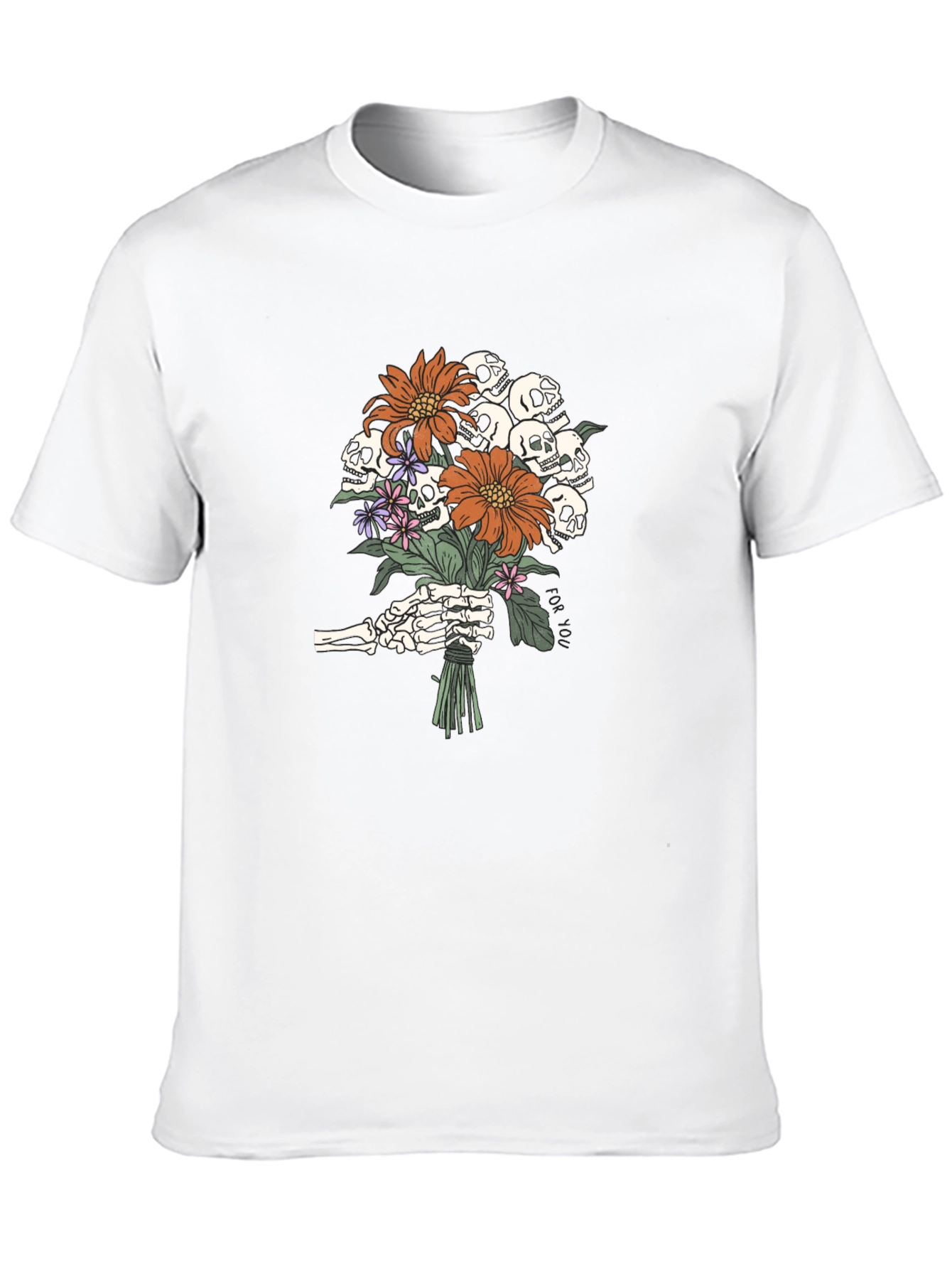 Skull Bouquet Graphic Tee - Black Cotton T-Shirt