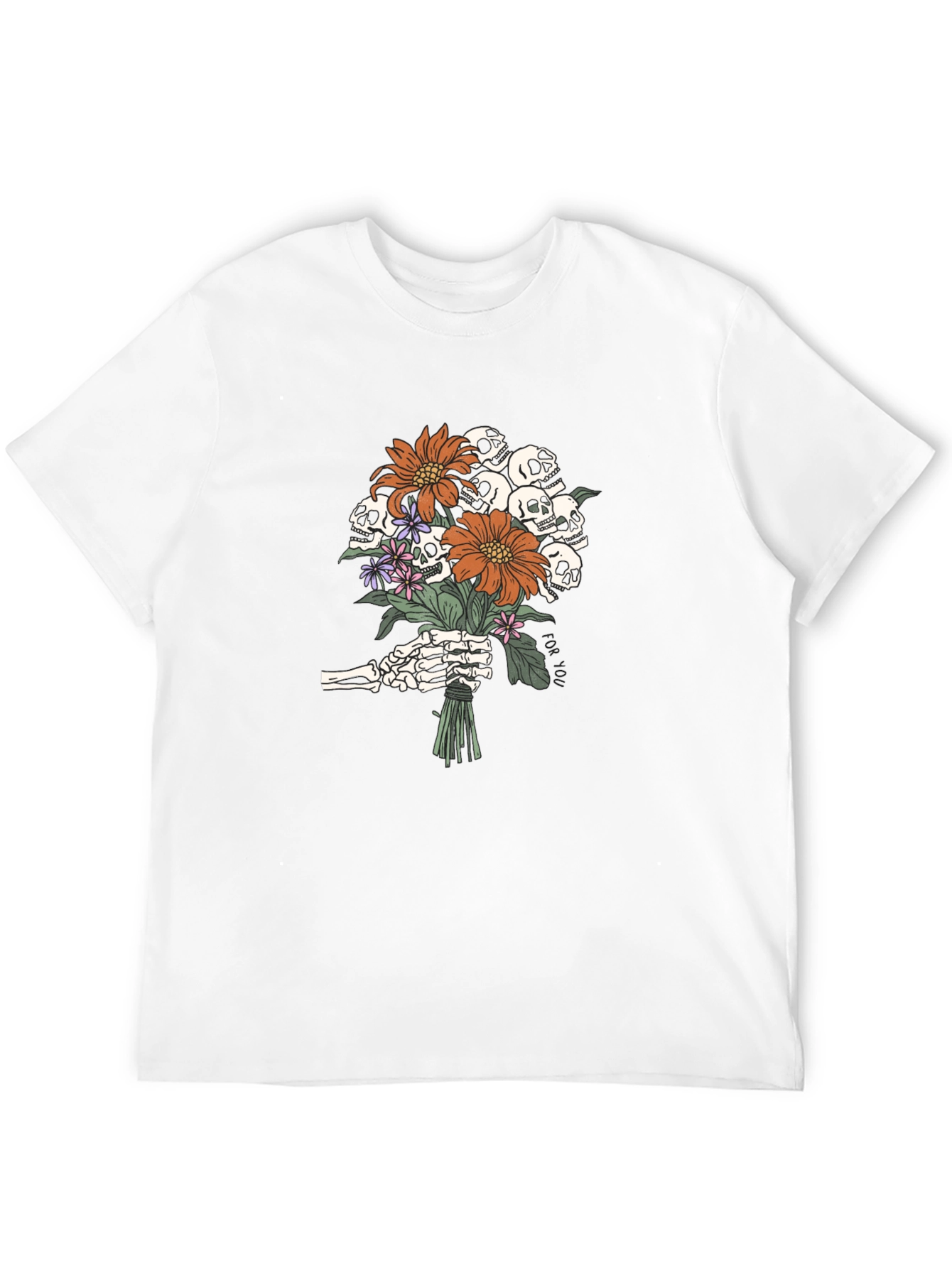 Skull Bouquet Graphic Tee - Black Cotton T-Shirt