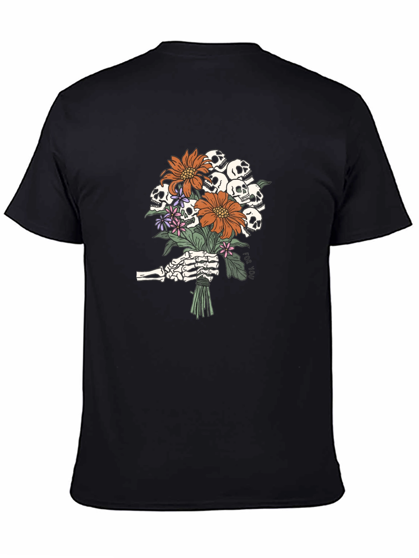 Skull Bouquet Graphic Tee - Black Cotton T-Shirt