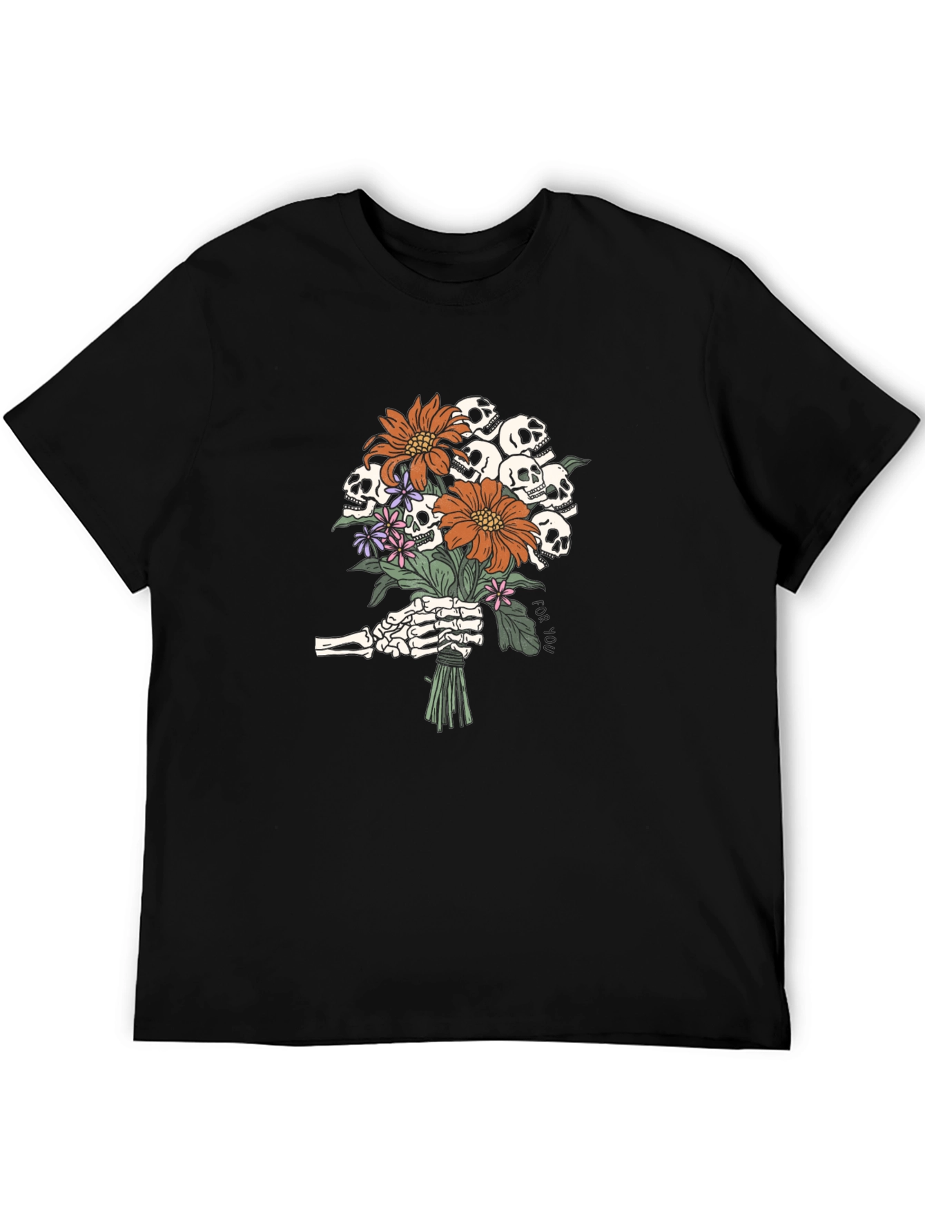Skull Bouquet Graphic Tee - Black Cotton T-Shirt