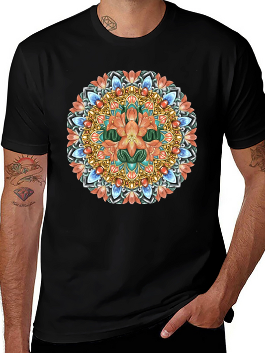 Floral Mandala Graphic Print Black T-Shirt