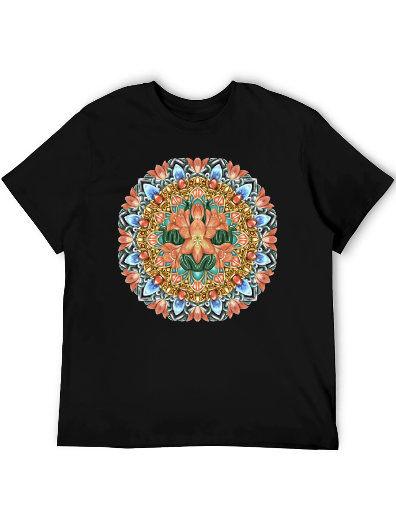 Floral Mandala Graphic Print Black T-Shirt