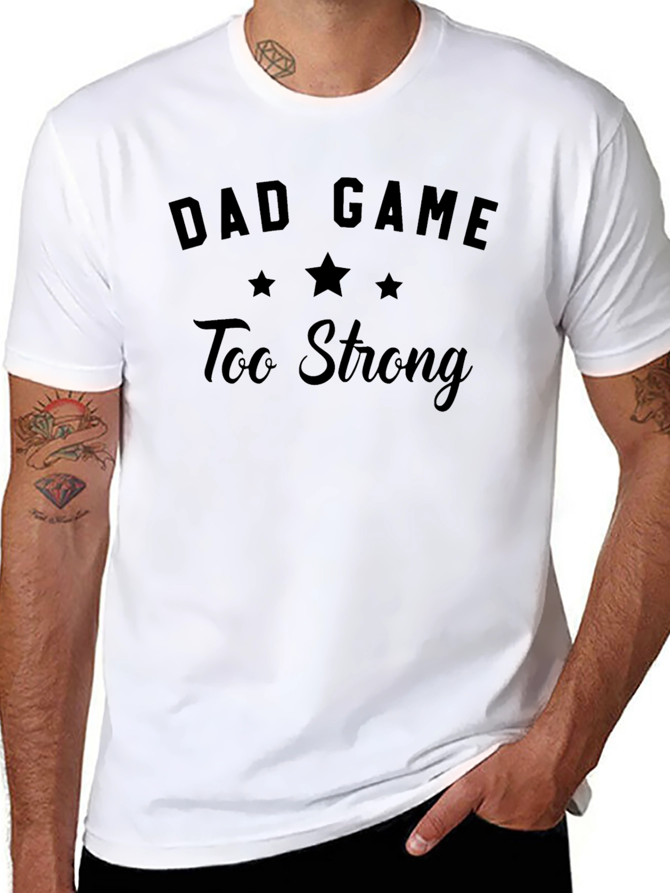 Dad Game Too Strong Black Graphic Tee