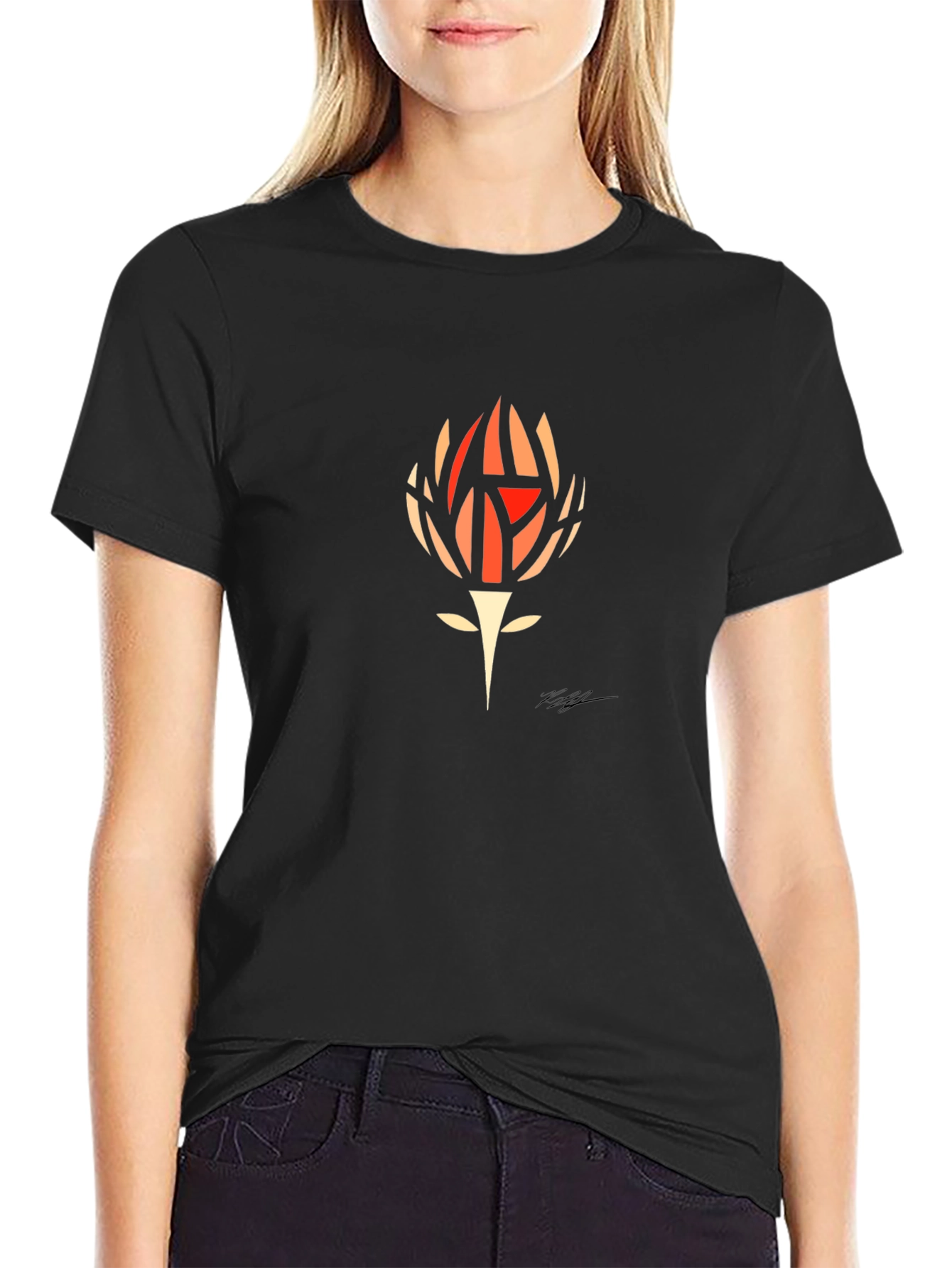 Abstract Floral Graphic Tee - Black