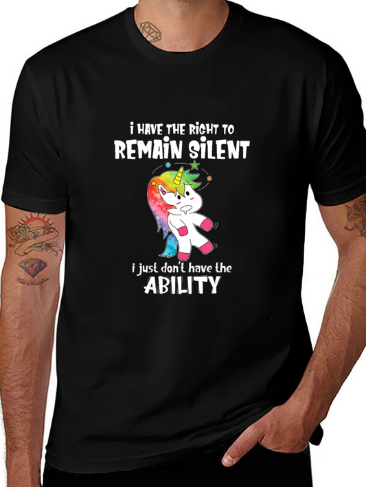 Funny Unicorn Right To Remain Silent Black T-Shirt