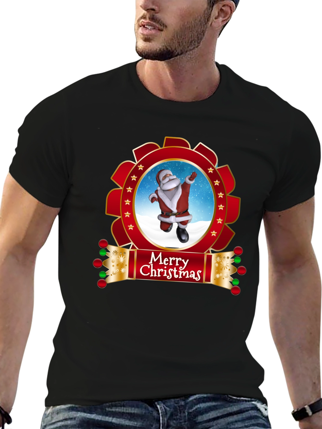Merry Christmas Santa Black T-Shirt
