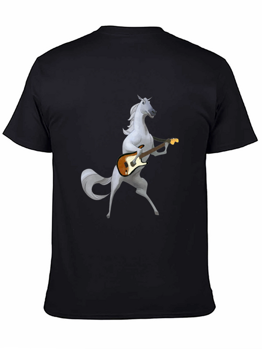 Horse Guitar Player Graphic Black T-Shirt