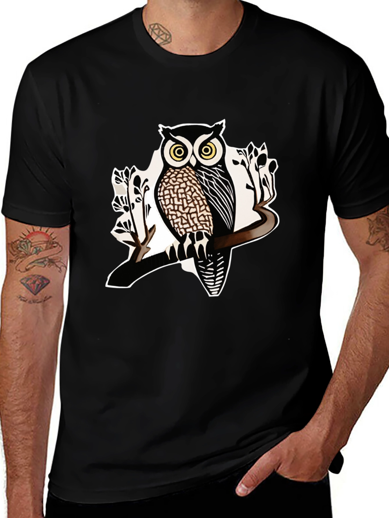 Owl Graphic Tee - Mens Black Short Sleeve