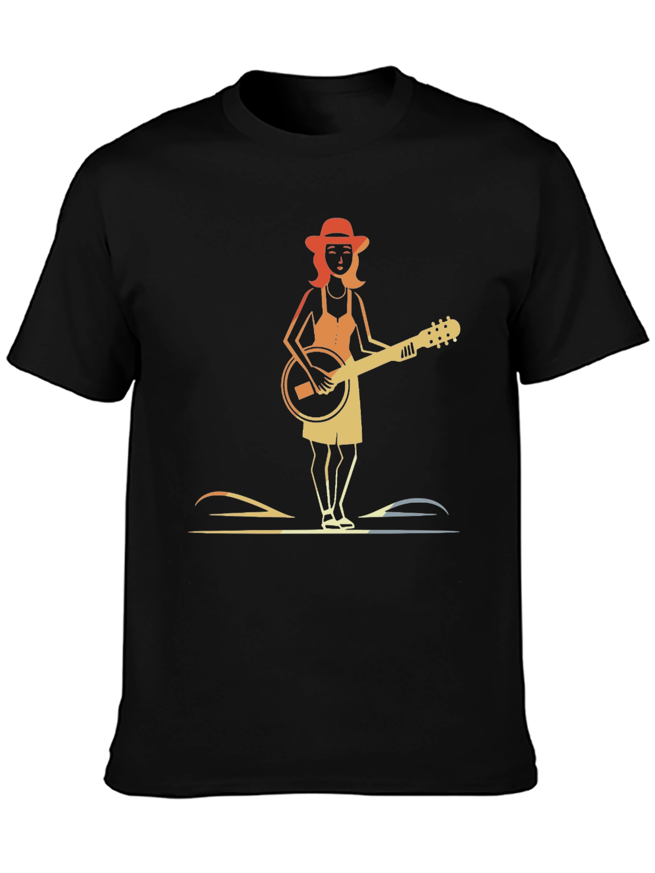 Banjo Girl Graphic Tee - Retro Style Black T-Shirt