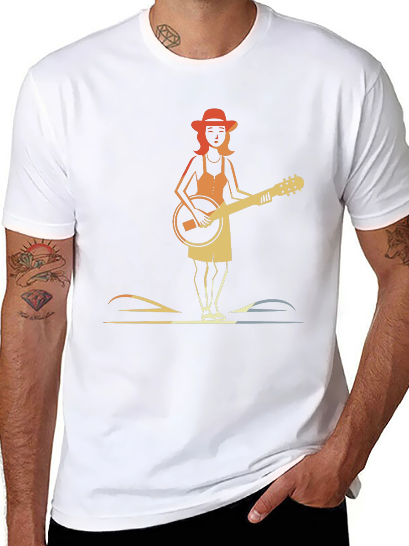 Banjo Girl Graphic Tee - Retro Style Black T-Shirt