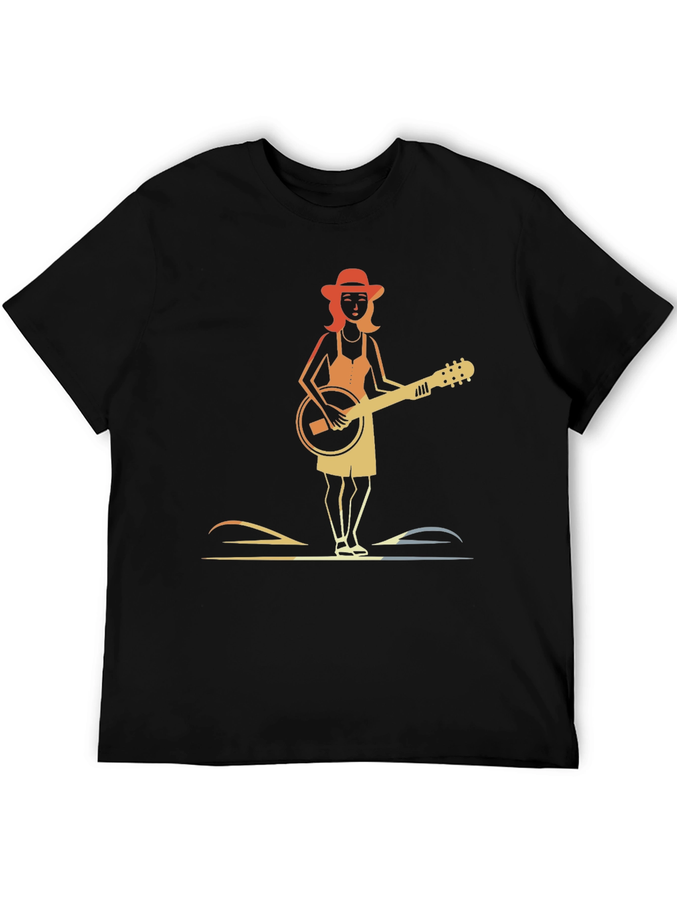 Banjo Girl Graphic Tee - Retro Style Black T-Shirt