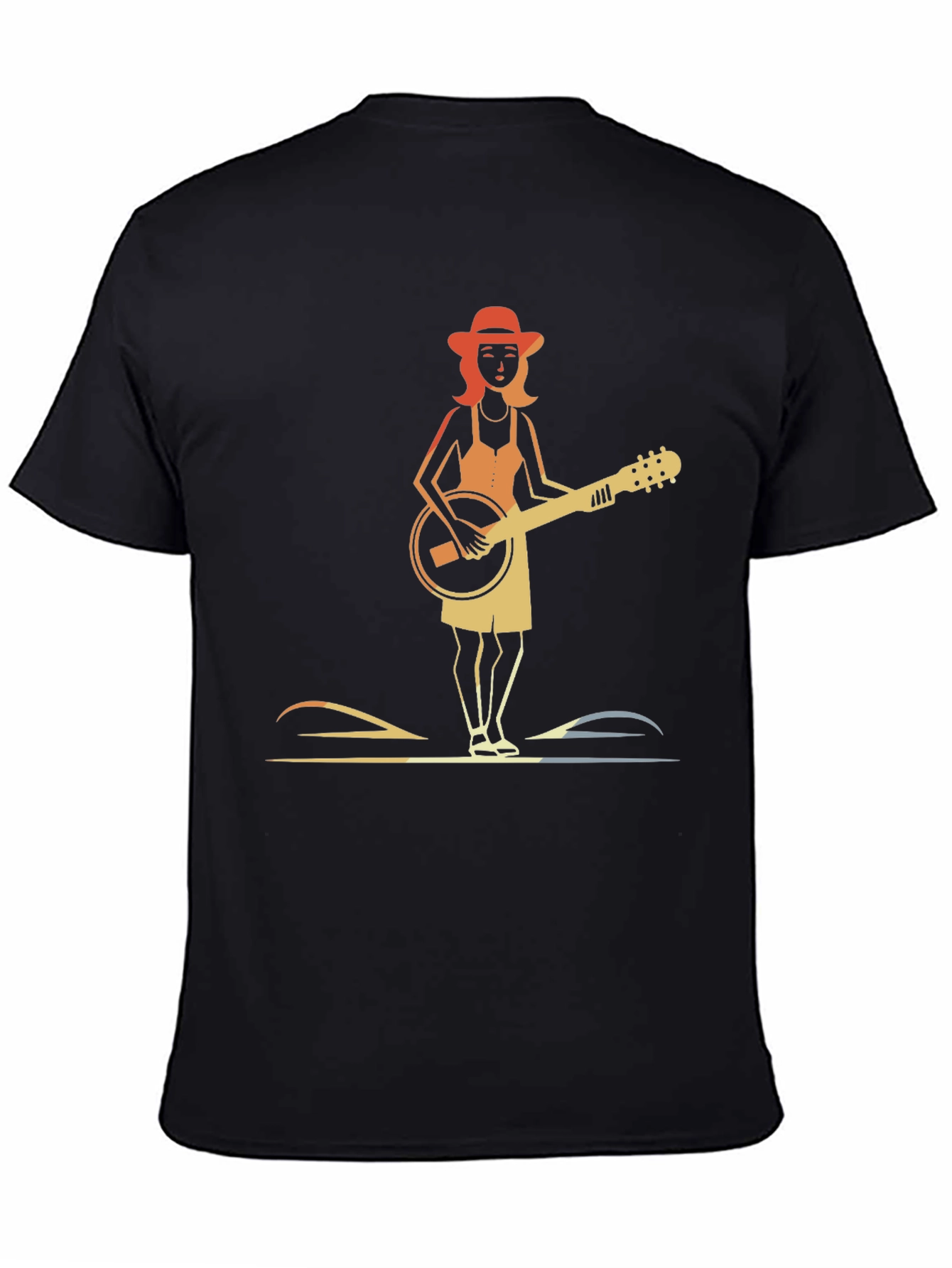 Banjo Girl Graphic Tee - Retro Style Black T-Shirt