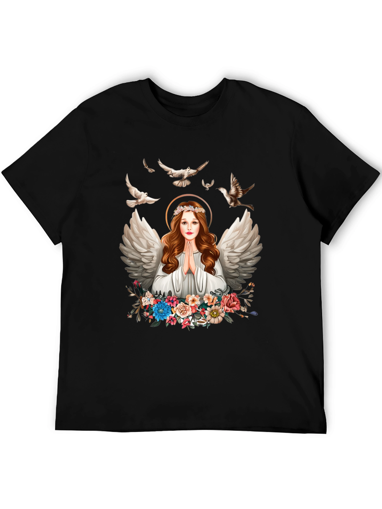 Angel Wings Floral Black T-Shirt