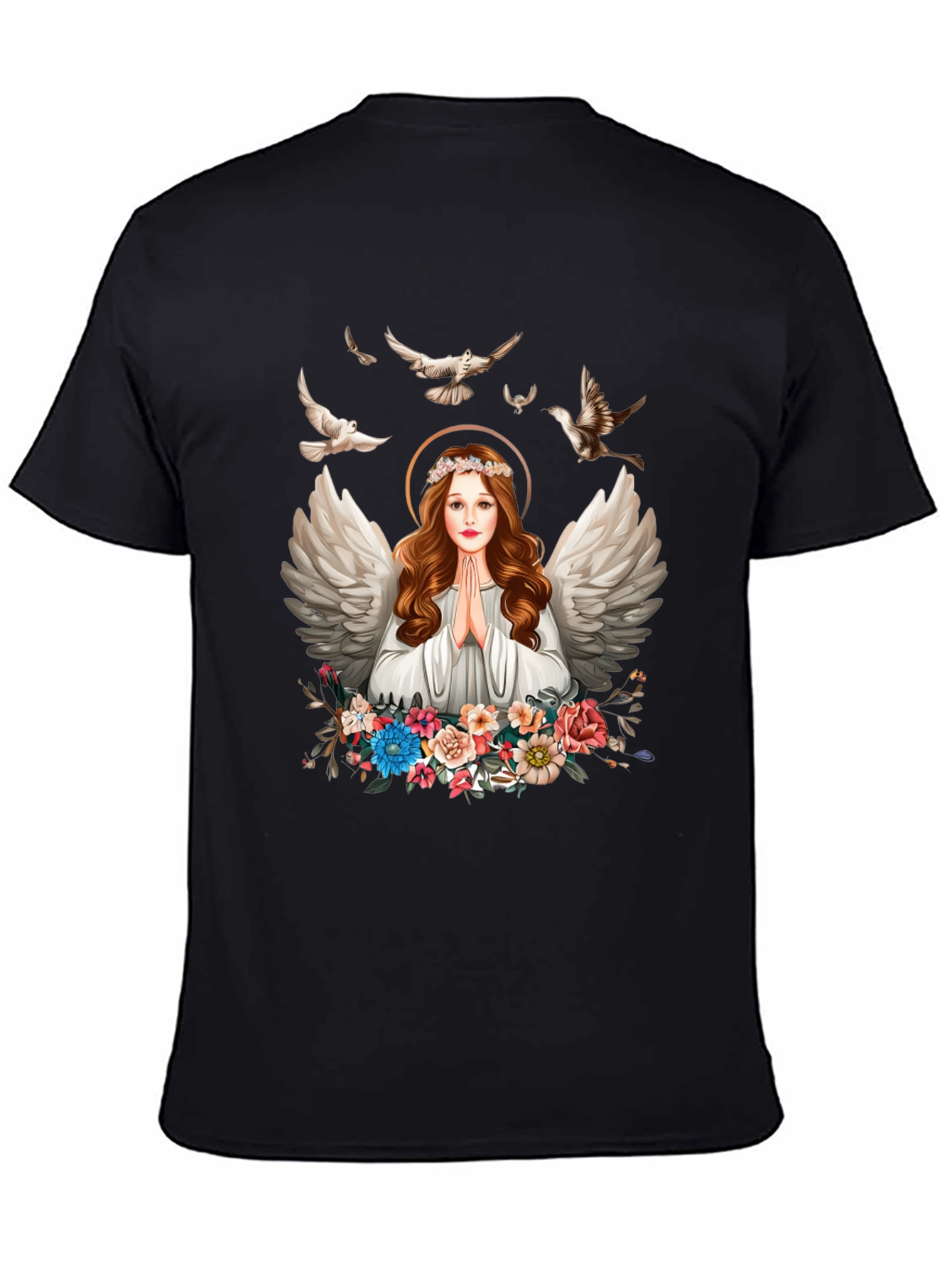 Angel Wings Floral Black T-Shirt