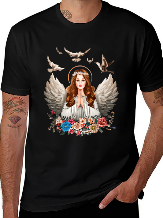 Angel Wings Floral Black T-Shirt