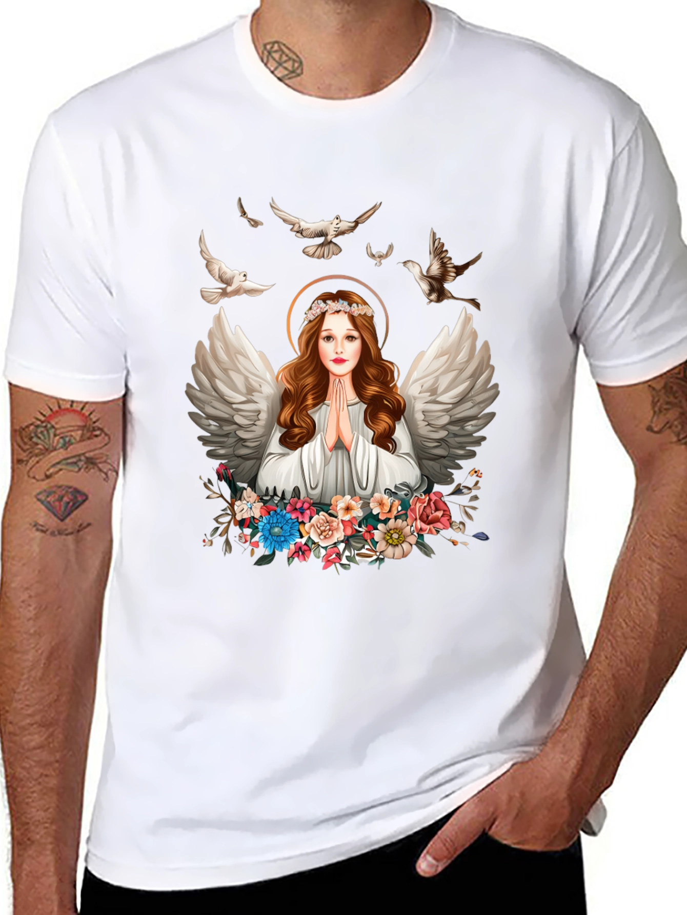 Angel Wings Floral Black T-Shirt