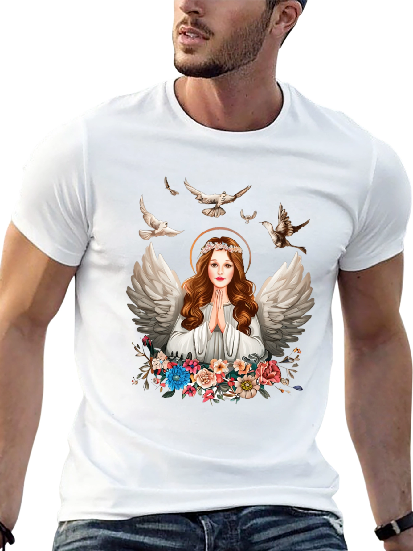 Angel Wings Floral Black T-Shirt