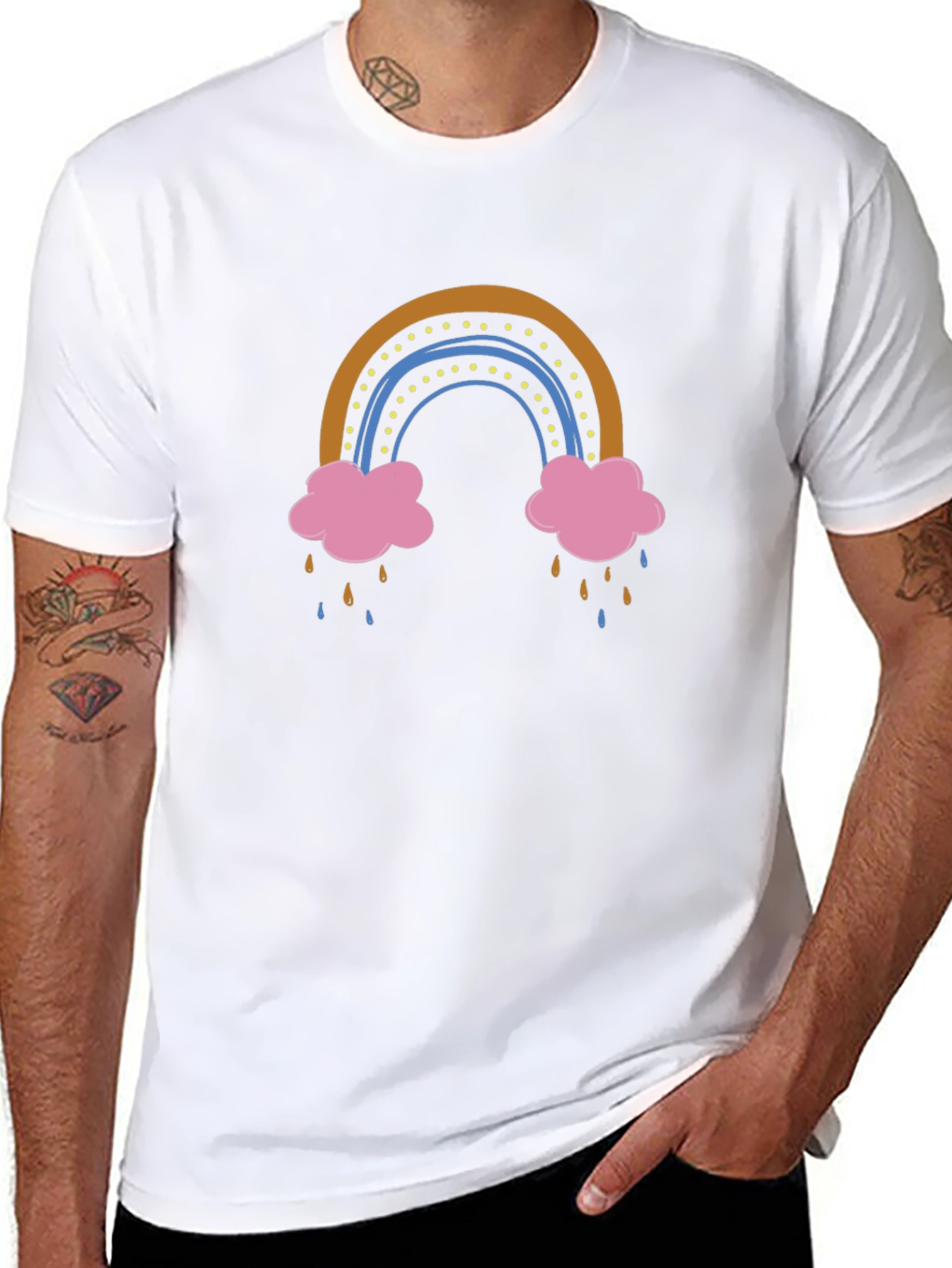 Rainbow Cloud Graphic Print Mens Black T-Shirt