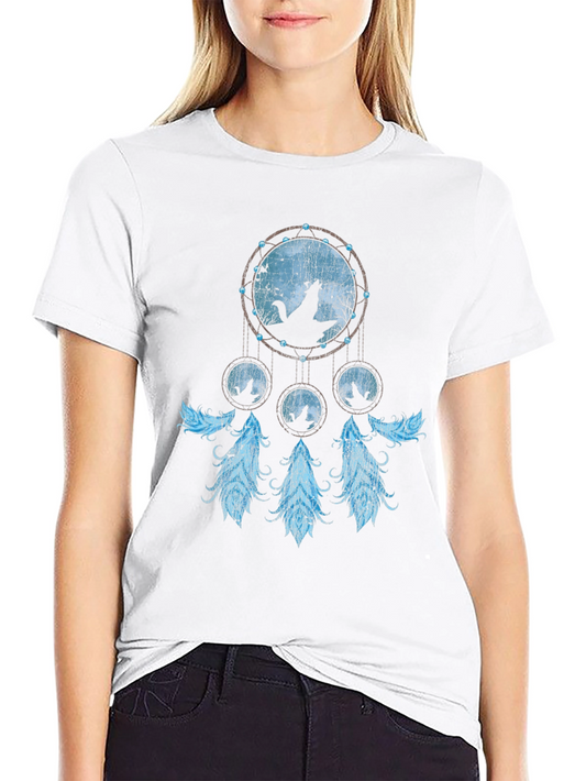 Dreamcatcher Wolf Print Black T-Shirt